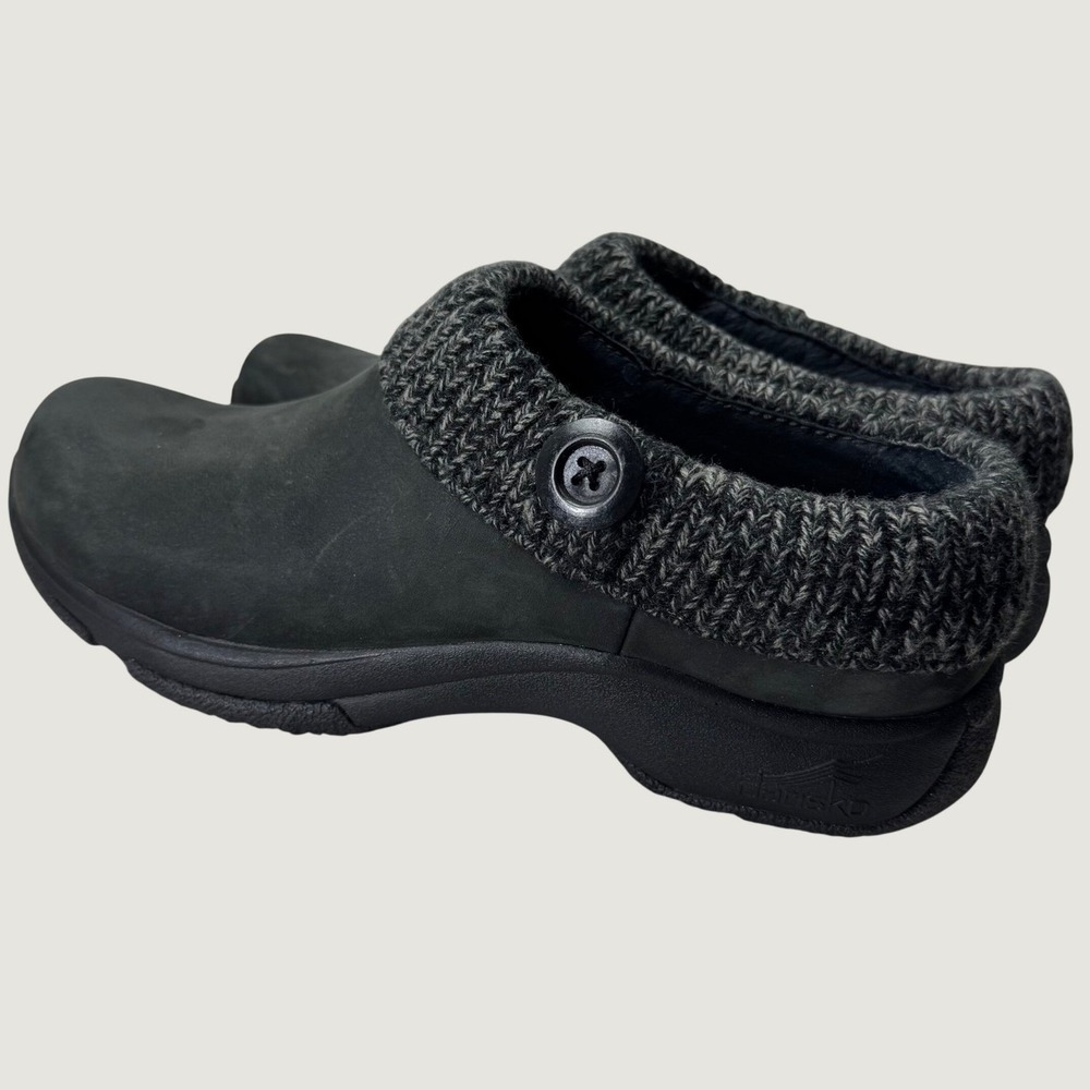 Dansko Kenzie Clogs Women 10 Black Nubuck Leather Knit Sweater Trim Gorpcore